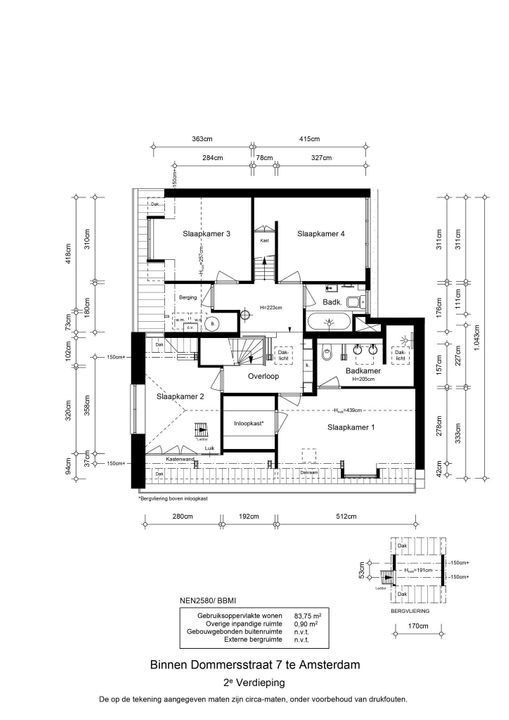 Binnen Dommersstraat 7, Amsterdam plattegrond-