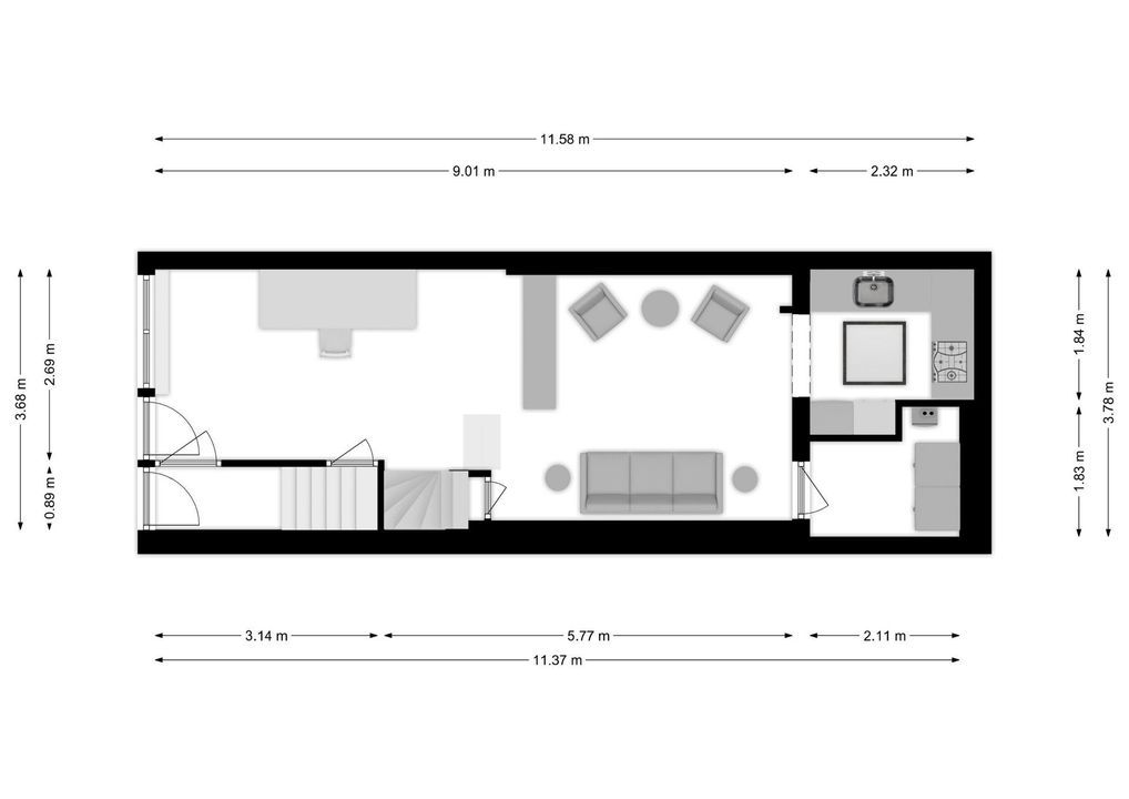 Eerste Bloemdwarsstraat 16, Amsterdam plattegrond-