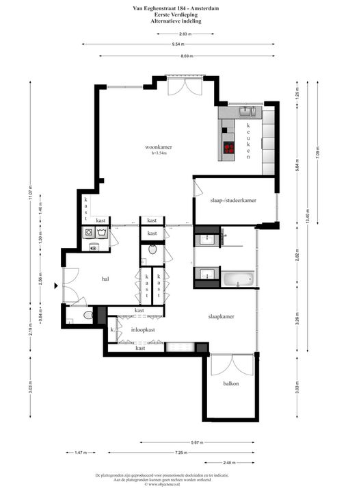 Van Eeghenstraat 184, Amsterdam plattegrond-