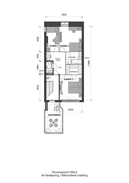 Prinsengracht 526 3, Amsterdam plattegrond-
