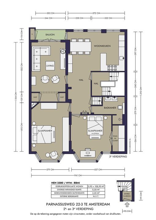 Parnassusweg 22 3, Amsterdam plattegrond-