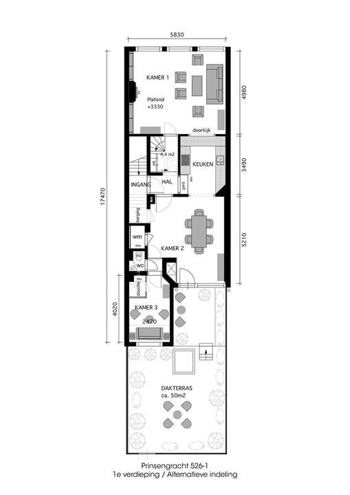 Prinsengracht 526 1, Amsterdam plattegrond-