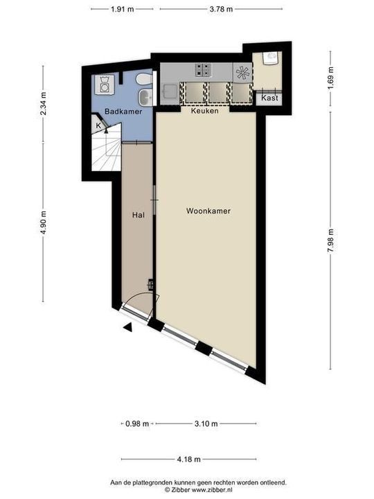 Achterom 34, Delft plattegrond-0