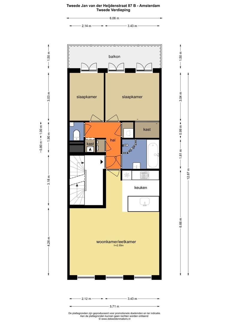 Tweede Jan van der Heijdenstraat 87 B, Amsterdam plattegrond-0