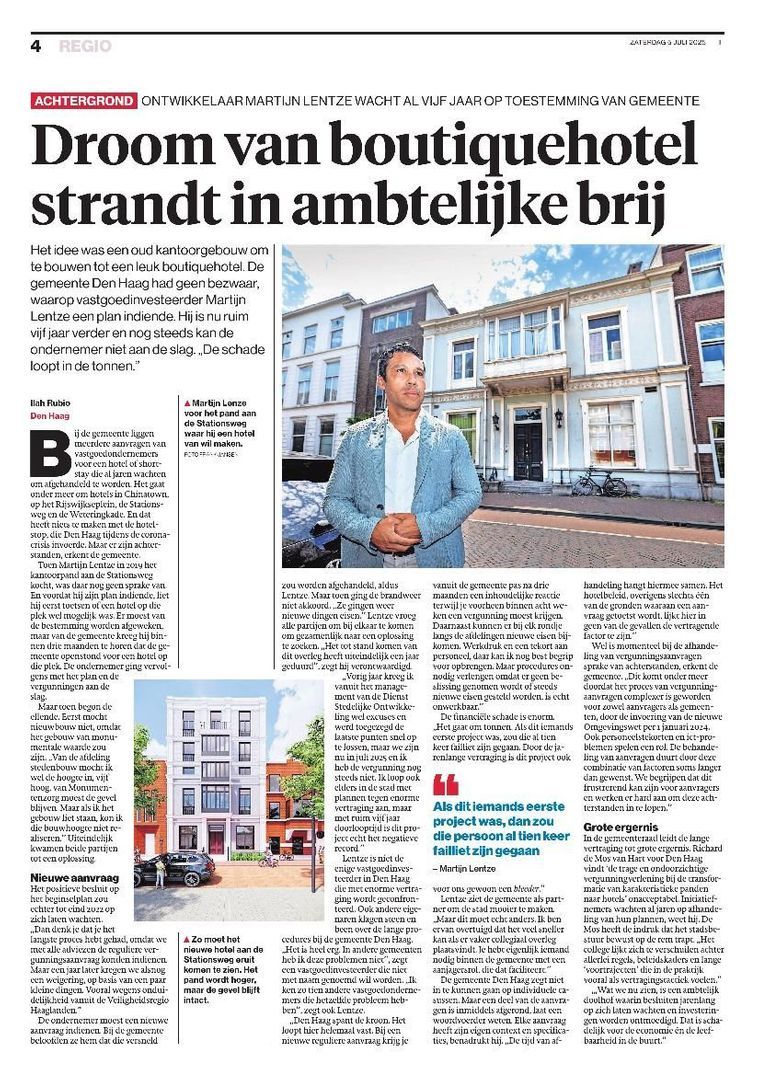 Martijn wacht al vijf jaar op toestemming om pand om te bouwen tot hotel | Algemeen Dagblad, 5 juli 2025