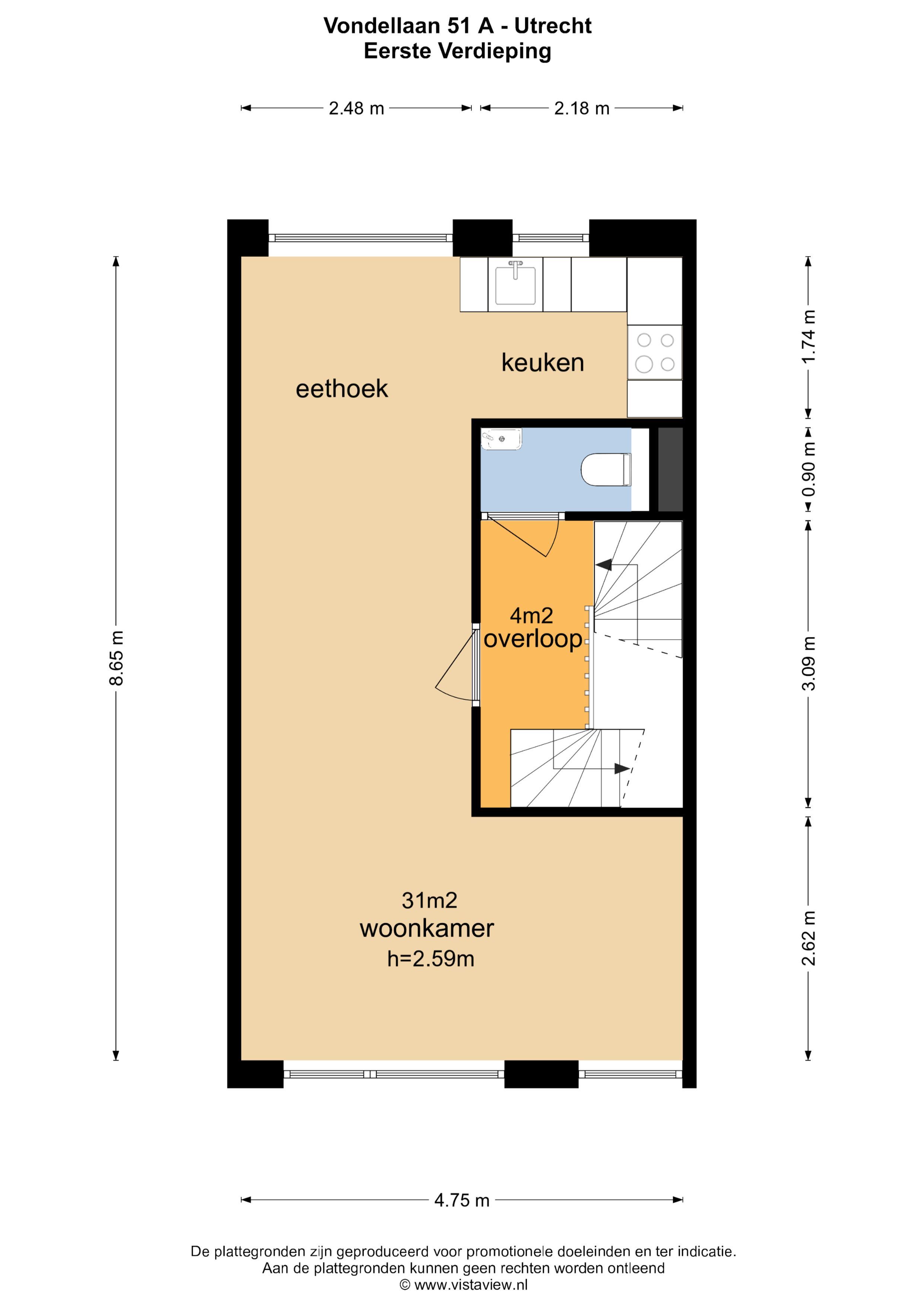 Vondellaan 53 H, Utrecht plattegrond-0